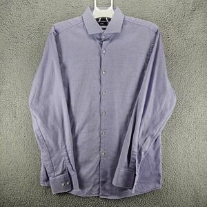 Hugo Boss Blue Sharp Fit‎ Dress Shirt Textured Purple Long Sleeve Size 17 36/37